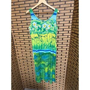 Jams World "Les Marguerites” Blue And Yellow Tank Midi Dress Size Large